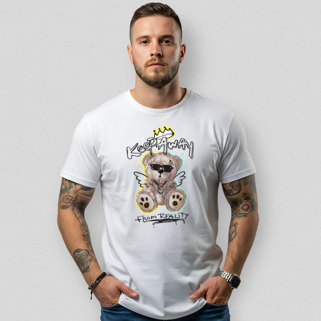 Camiseta Básica Masculina Academia Bear Keep Away Reality Street Gola Redonda Premium Conforto Look