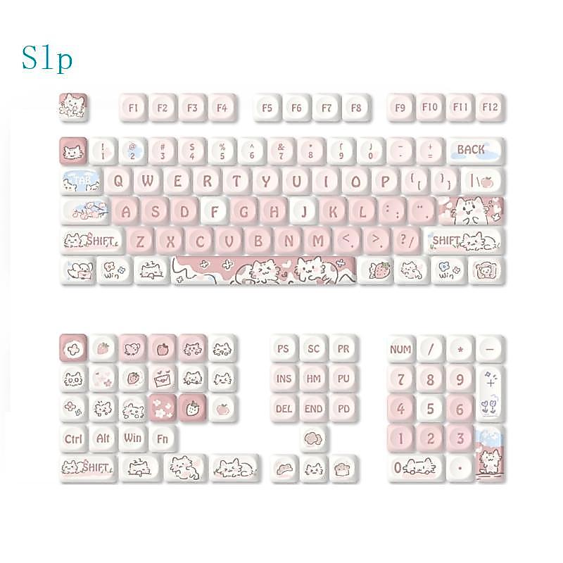 Slp 132 Keycaps Calor Sublimado Cor Morango Gatinho Para Teclado Mecânico