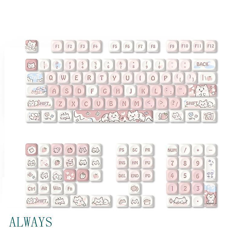 ALW Keycaps 132 Peças Calor Sublimado Cor Morango Gatinho Conjunto Personalização Para Teclado Mecânico