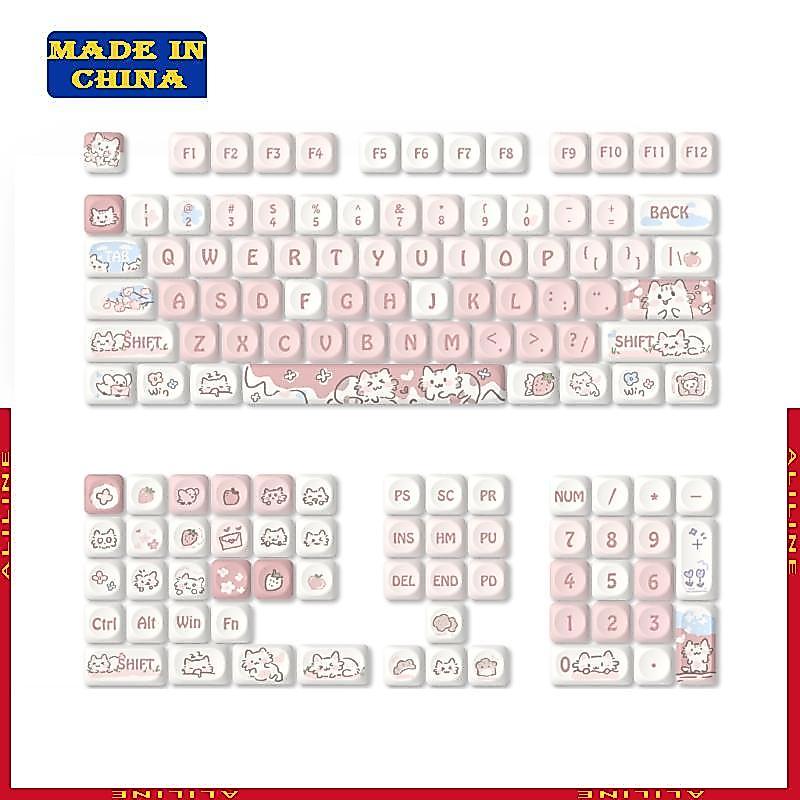 Teclado Mecânico Keycaps 132 Teclas PBT Colorido Morango Gatinho Personalização Keycap Set