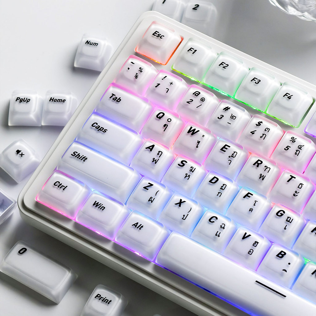 EN/Thmaimooo Matte White Keycap CSA Profile 132 Teclas PBT PC Double Shot Square Keycaps Aula F75 Galaxy 100 Criativo Cu