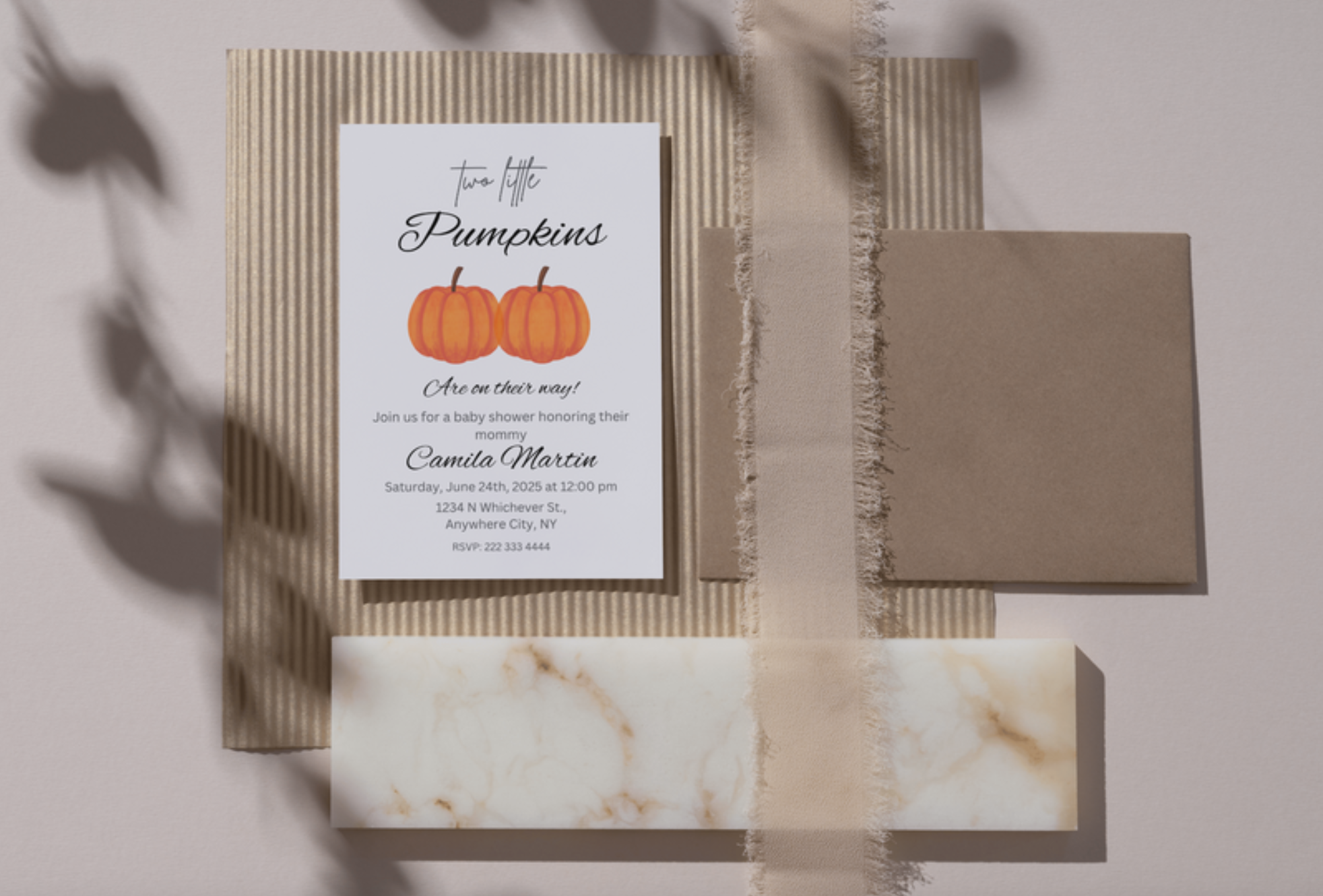 Pumpkin Patch Perfection – Two Little Pumpkins Twin Baby Shower Invitation ????✨