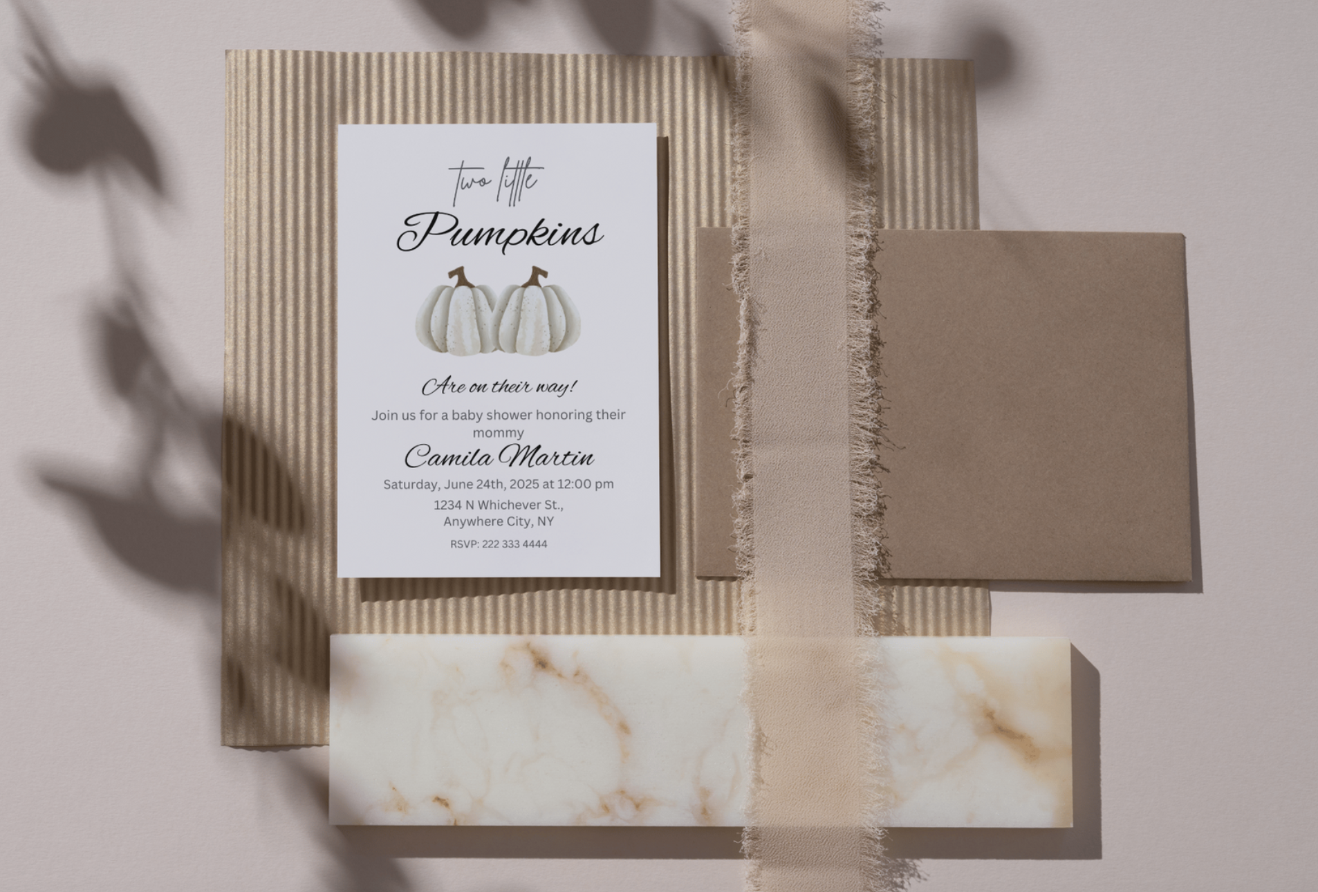 Whispering Pumpkins – Twin Baby Shower Invitation ????✨**