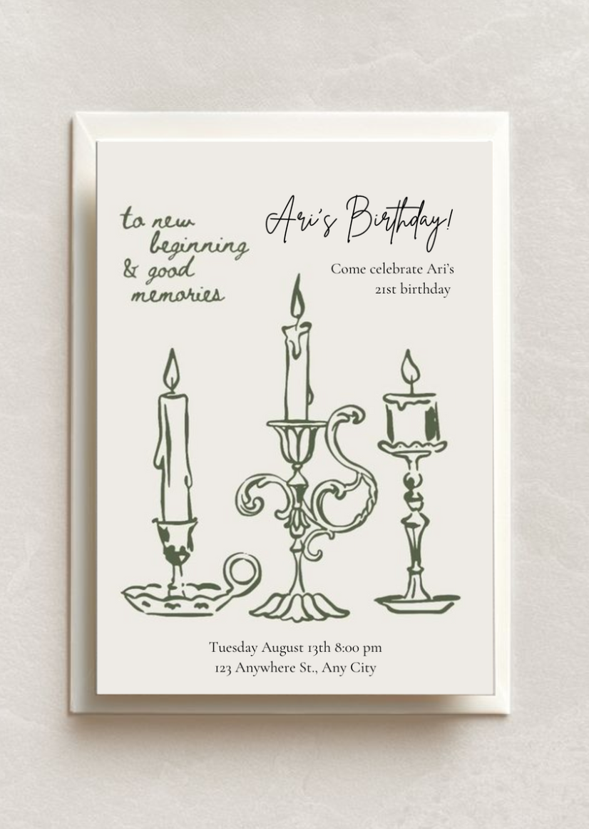 ???? Enchanted Glow: Dark Green Candelabra Birthday Invitation Template ????✨