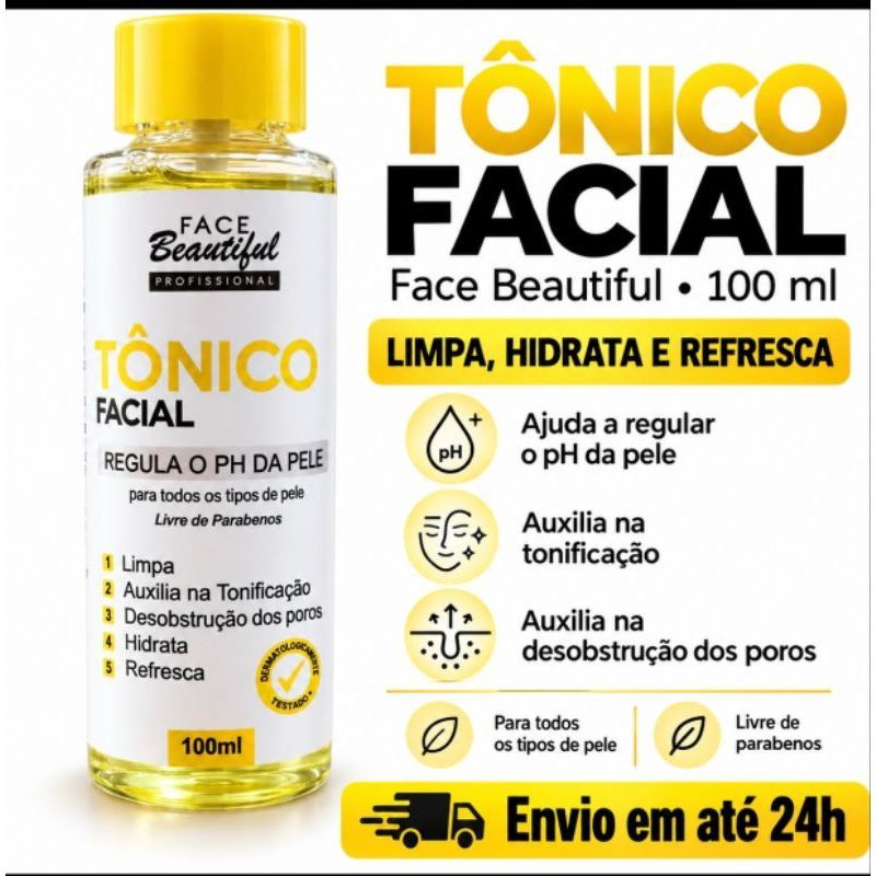 Tônico Facial Face Beautiful 100ml - Regula pH, Hidrata e Refresca
