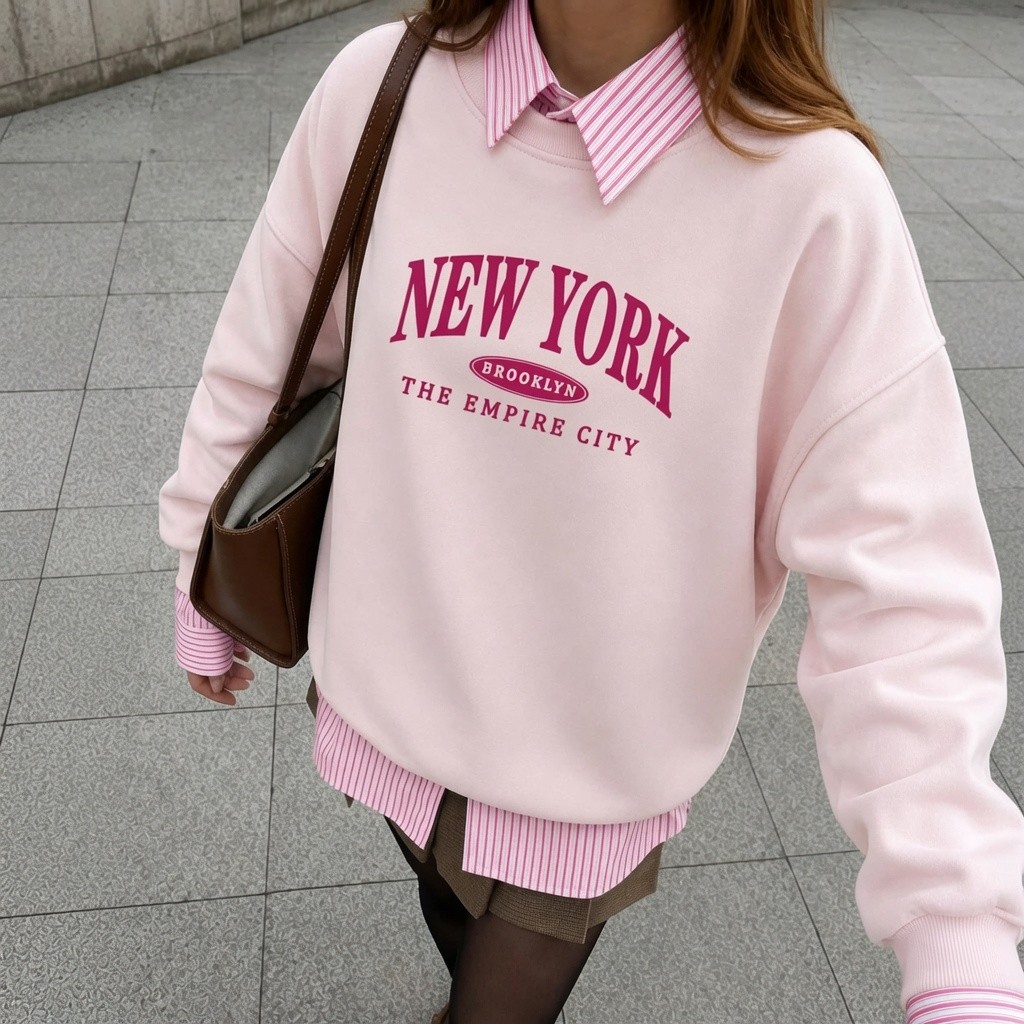 Gola Careca Moletom Algodão Feminino New York Macio Quente Confortável Inverno 2026