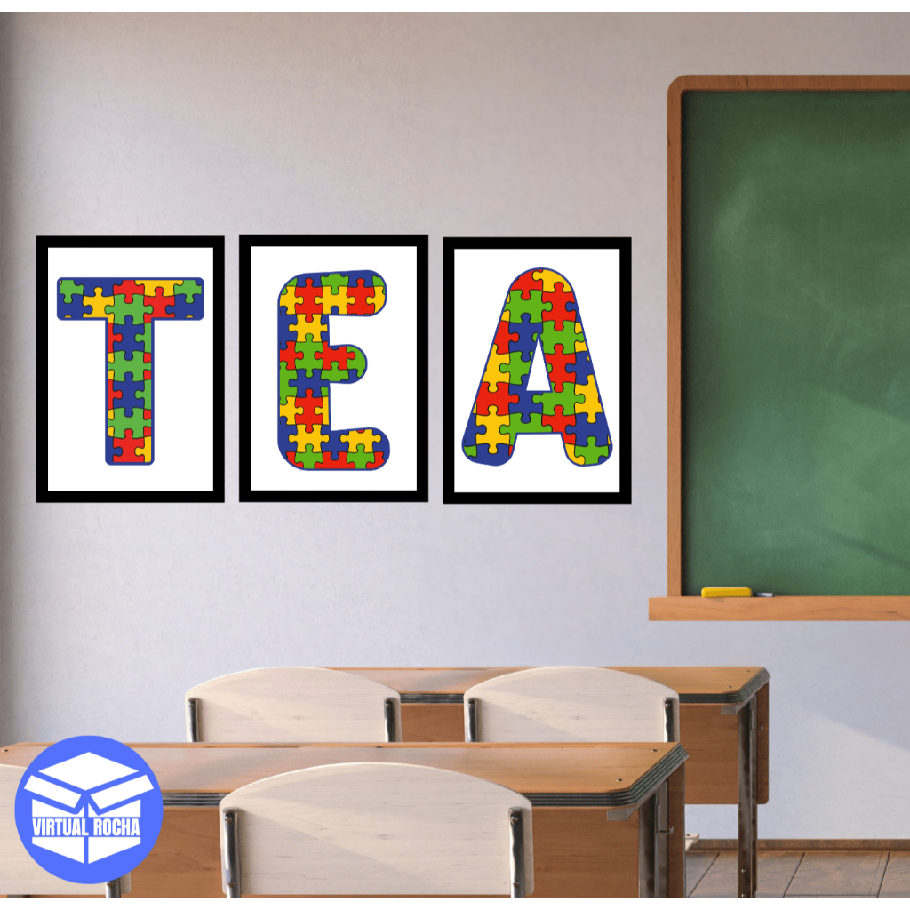 Kit 3 Peças Placa Quadros Decorativos Escolar Infantil Autismo TEA Inclusão Colorido