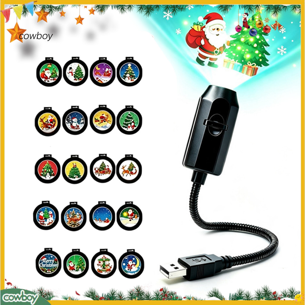 Usb Flexible Gooseneck Projector Night Light with 6/10/15/20 Christmas Projection Films Led Ambient Ceiling Lamp for Bed