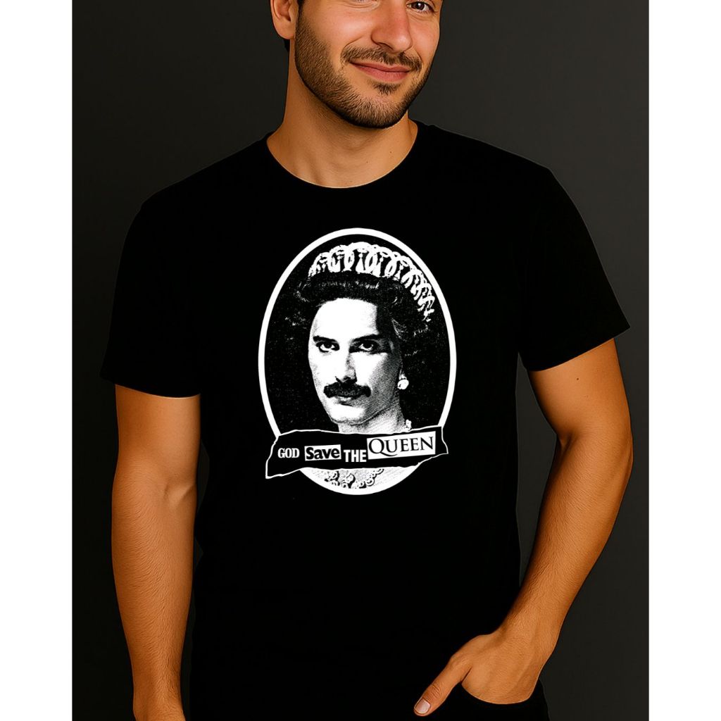 Camiseta Freddie Mercury Queen “God Save the Queen” 100% Algodão Unissex Estampa Autoral