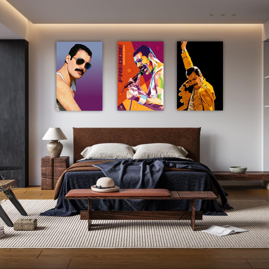 Quadro Decorativo Freddie Mercury Queen Cantor Americano Para Parede Quarto Sala Decoração 3 Peças
