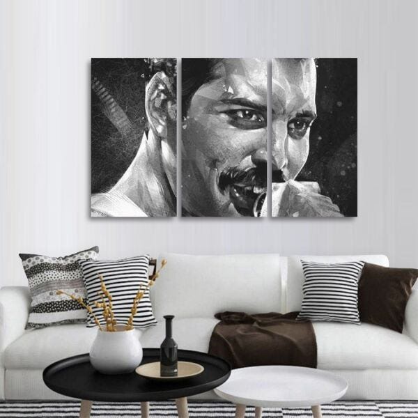 Quadros Decorativos Mosaico Banda de Rock Fred Mercury 002 3 Peças 50x30