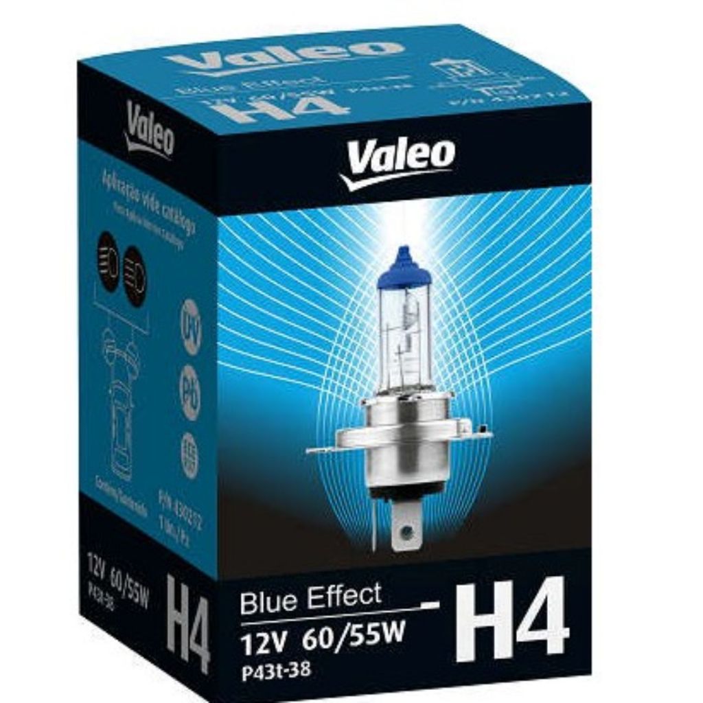 Lâmpada H4 Blue Effect Valeo 12V 55W Super Branca Halógena Farol Alto Baixo
