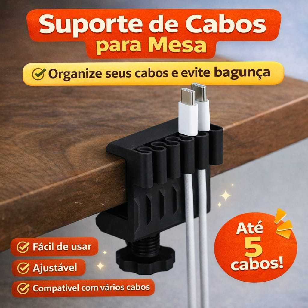 Organizador de Cabos para Mesa- Suporte Porta Cabos Ajustável - Organizador de Fios USB e Carregador