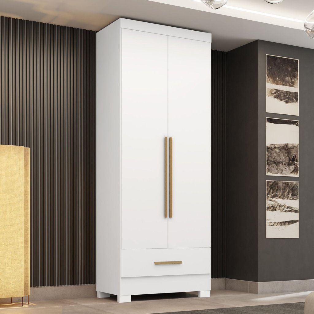 Guarda Roupa 100% MDF 2 Portas 1 Gaveta Smart Plus Espresso Móveis Branco Branco