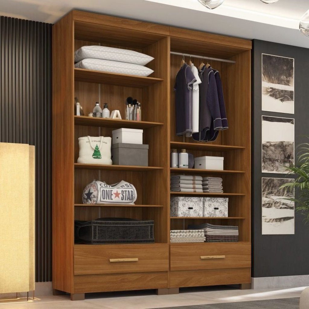 Closet Modulado 2 Peças 2 Gavetas Smart Versatile Espresso Móveis Bege/Cinamomo