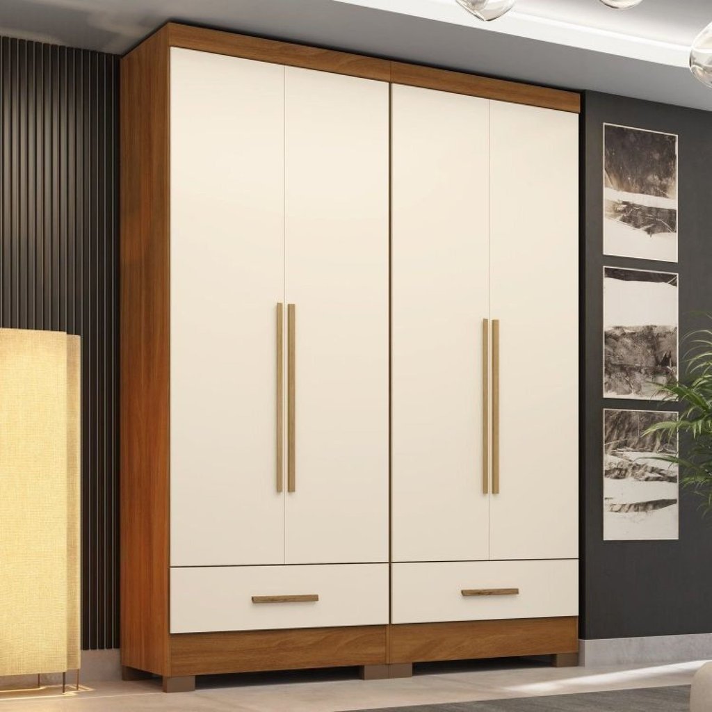 Quarto Modulado 100% MDF 2 Peças 4 Portas 2 Gavetas Smart Plus Espresso Móveis Bege/Cinamomo/Offwhite Cinamomo/Off