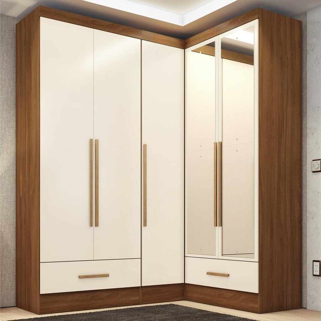 Quarto Modulado de Canto 100% MDF 3 Peças 5 Portas 2 Gavetas com Espelhos Smart Plus Espresso Móveis Off