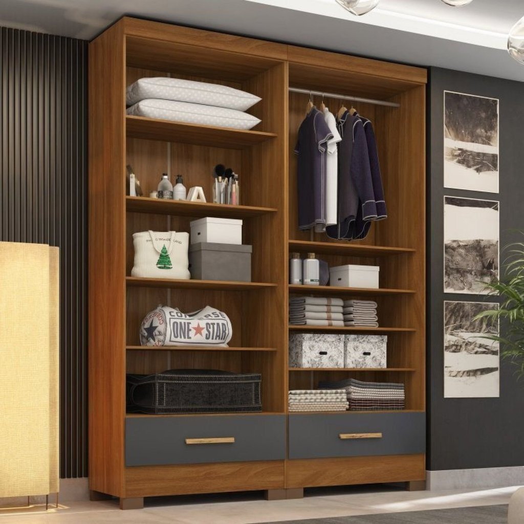 Closet Modulado 2 Peças 2 Gavetas Smart Versatile Espresso Móveis Bege/Cinamomo/Chumbo