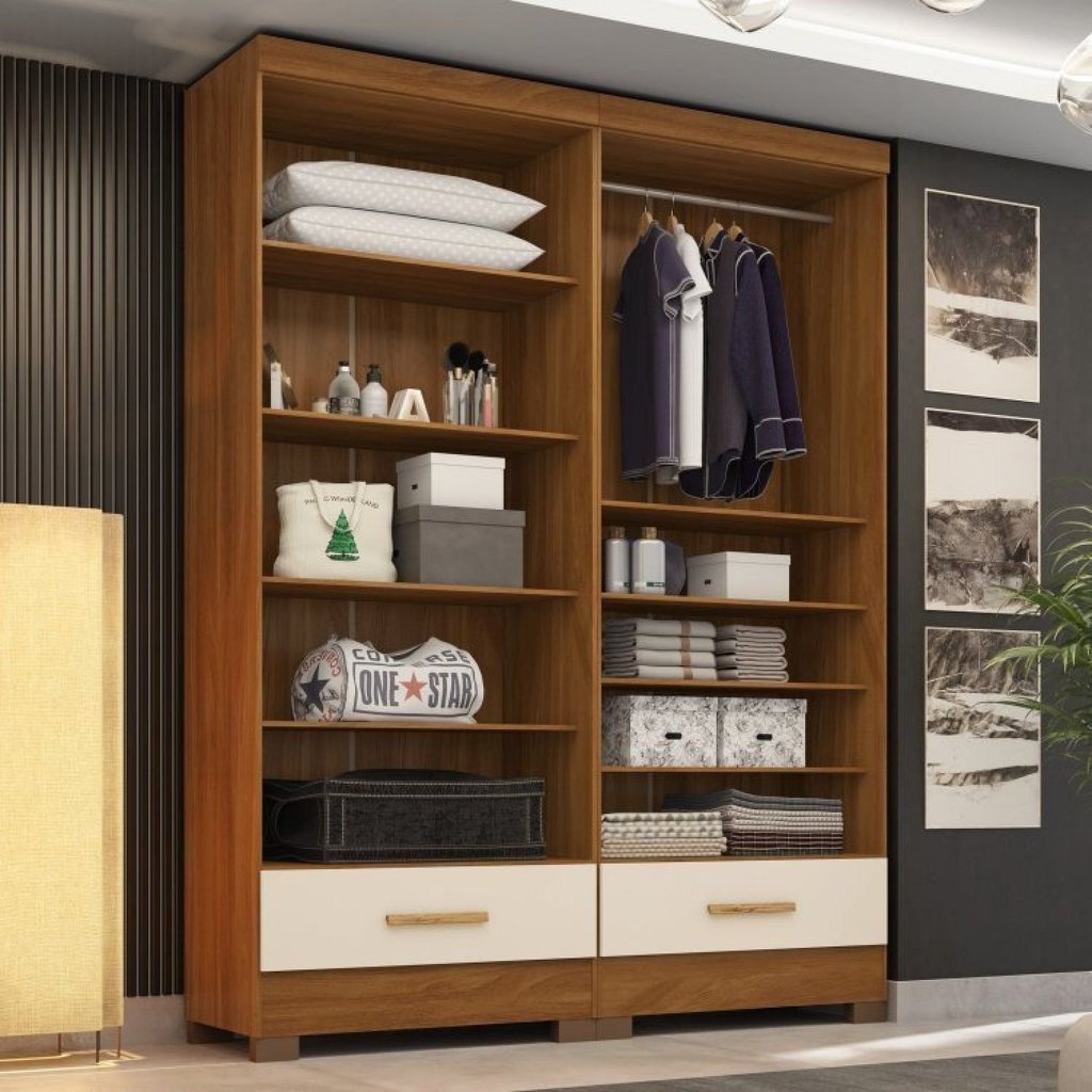 Closet Modulado 2 Peças 2 Gavetas Smart Versatile Espresso Móveis Bege/Cinamomo/Off White