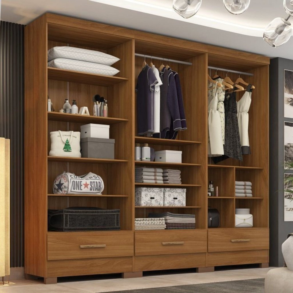 Closet Modulado 3 Peças 3 Gavetas Smart Versatile Espresso Móveis Bege/Cinamomo