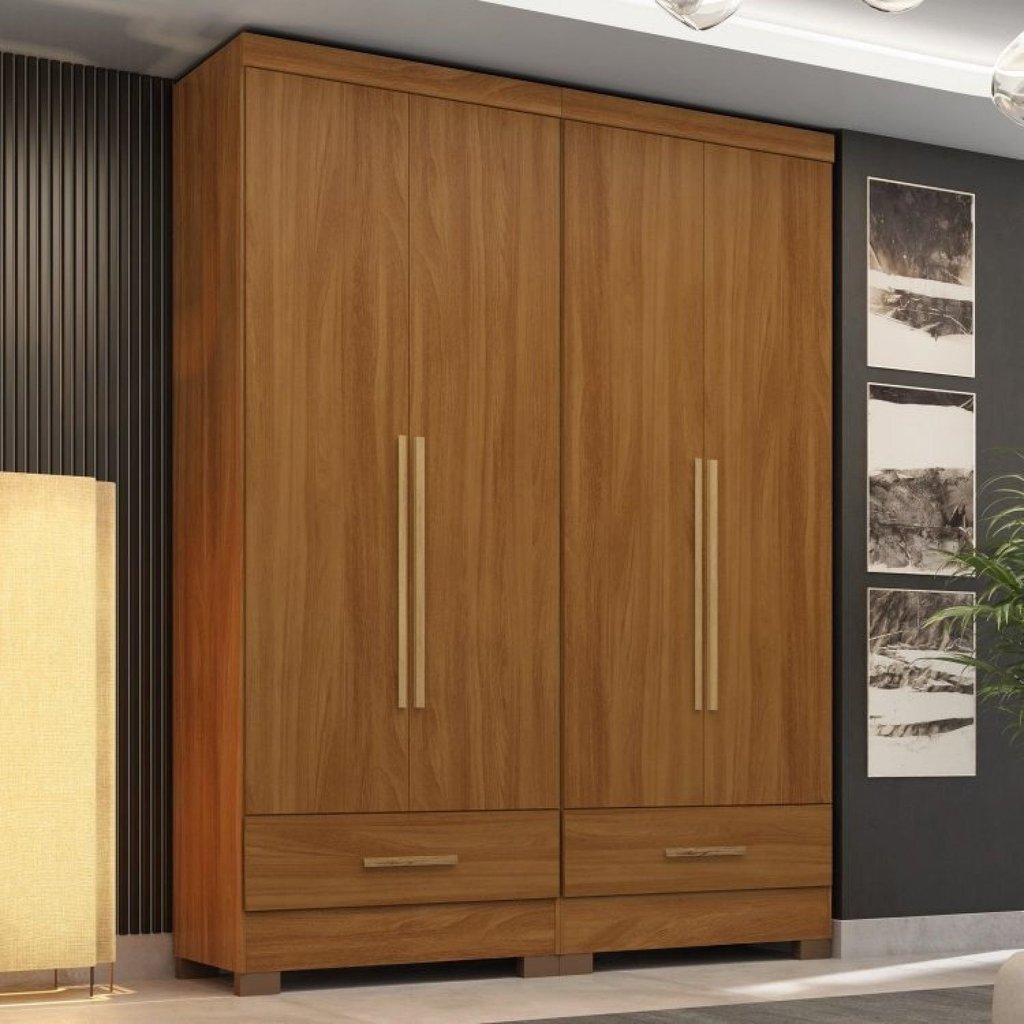 Quarto Modulado 100% MDF 2 Peças 4 Portas 2 Gavetas Smart Plus Espresso Móveis Bege/Cinamomo Cinamomo