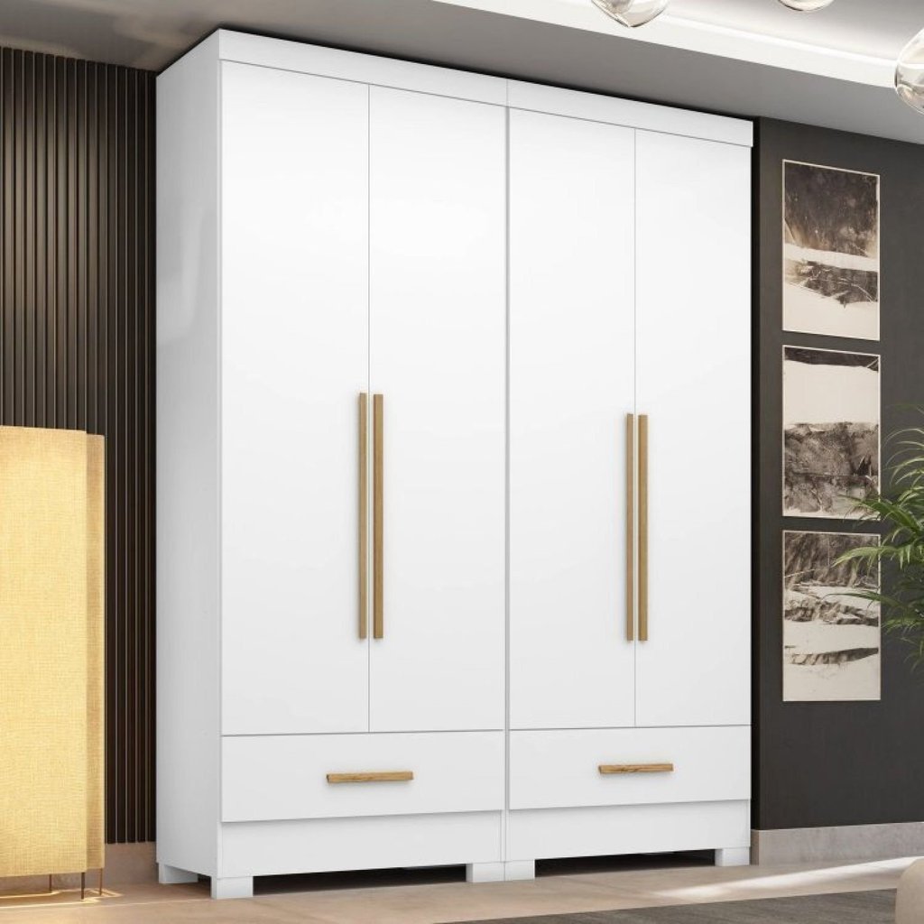 Quarto Modulado 100% MDF 2 Peças 4 Portas 2 Gavetas Smart Plus Espresso Móveis Branco Branco