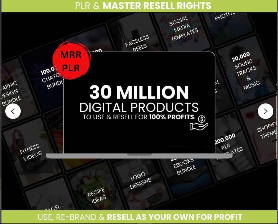 El mejor Paquete de productos digitales ideal para generar ingresos pasivos, millones de contenidos DFY, con derechos de marca privada y derechos de reventa maestra (MRR) (PLR)