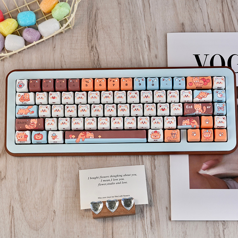 Cabeça de gato pequeno guaxinim tema keycap Super bonito urso MAO altura PBT Material personalizado teclado mecânico key