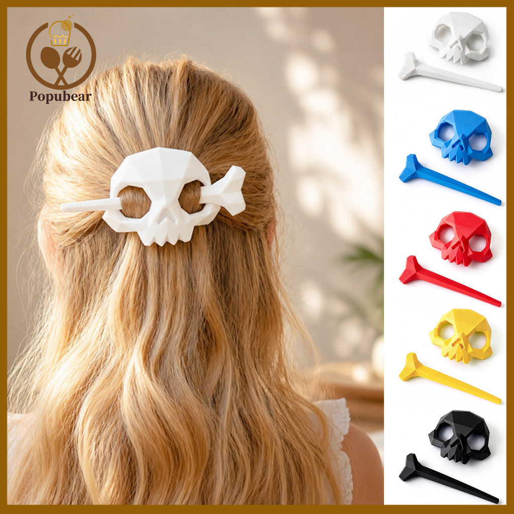 3d Printed Skull Barrettes Hairpin Hair Stick for Women – Dark Bone Pin Barrette Halloween Cosplay Accessory Spooky fo