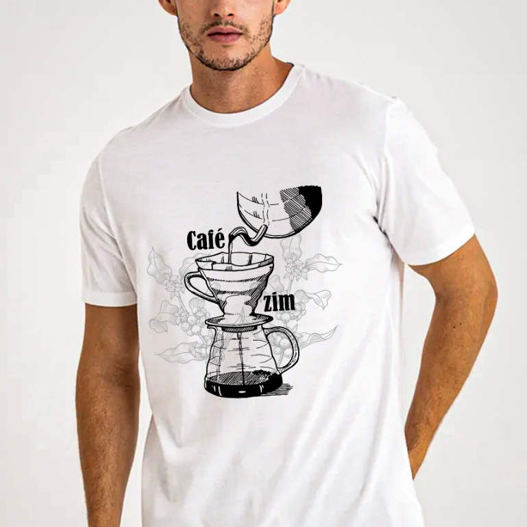 Camiseta CAFÉZIM 100% Algodão Unissex Café Espresso Camisa Premium