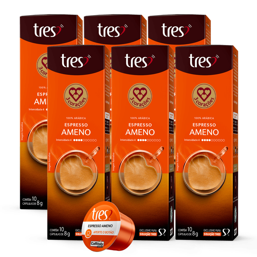 6x Cápsula de Café Tres 3 Corações Espresso Ameno 10 Unidades