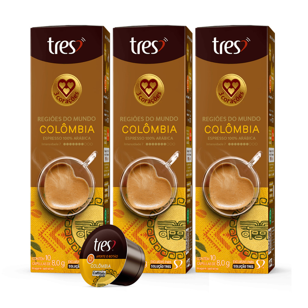 3x Cápsula de Café Tres 3 Corações Espresso Colombia 10 Unidades