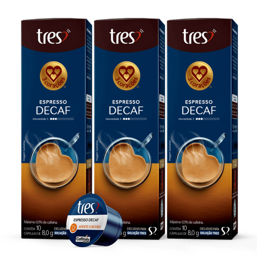 3x Cápsula de Café Tres 3 Corações Espresso Descafeinado 10 Unidades