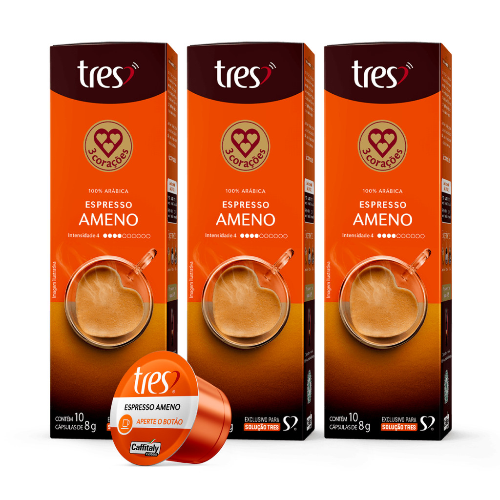 3x Cápsula de Café Tres 3 Corações Espresso Ameno 10 Unidades