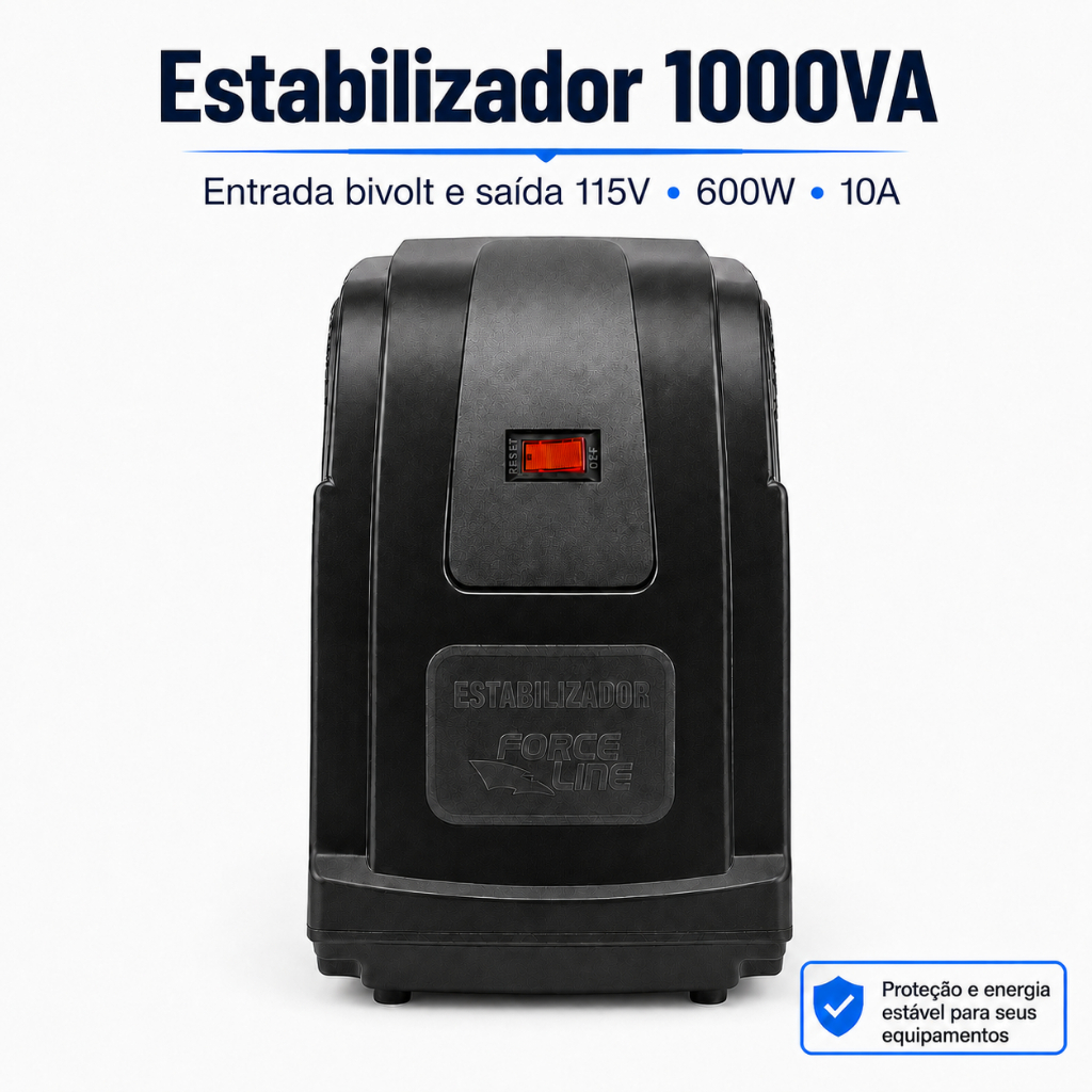 Estabilizador de energia para eletrodomésticos 1000VA entrada bivolt saída 110v pc tv smart geladeira Force Line