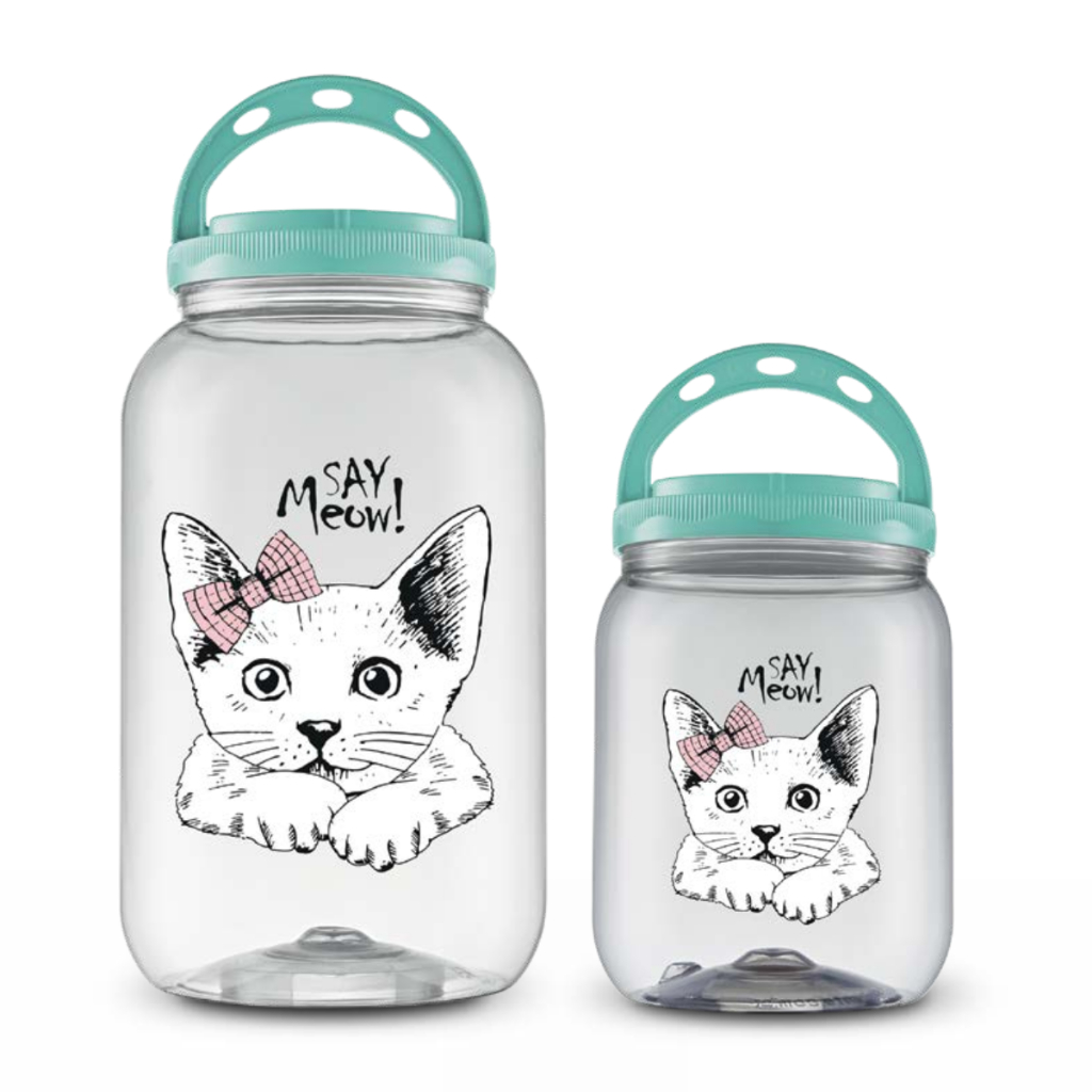 Kit 2 Potes Ração 3,6L Petisco 1,7L Gato Baby Cat Armazenador Porta Guarda Ração Petisco Com Alça Gato Tampa Portátil