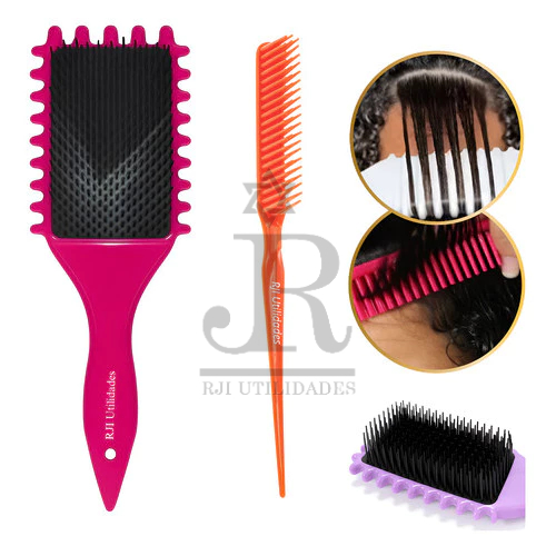 Escova Cabelo Fitagem Finalização Ondas + Pente 3 Fileiras.Escova Bounce Curl Escova Gringa