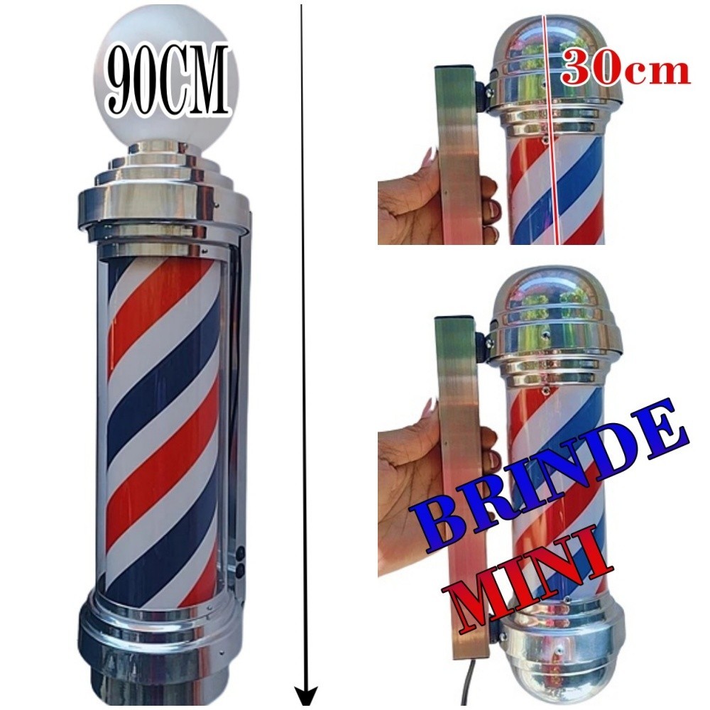 BARBER POLE 90CM TAMANHO BIG+BARBER MINI 30CM GIRATÓRIO KIT