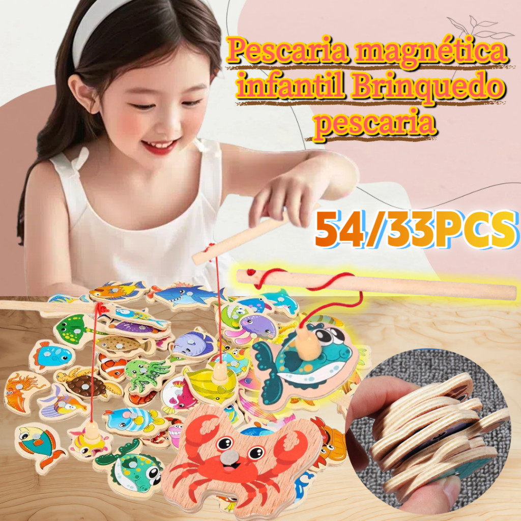 Brinquedos Magnéticos De Pesca De Madeira/Jogos Educacionais Para Crianças De 1 A 3 Anos E Brincadeiras Entre Pais F