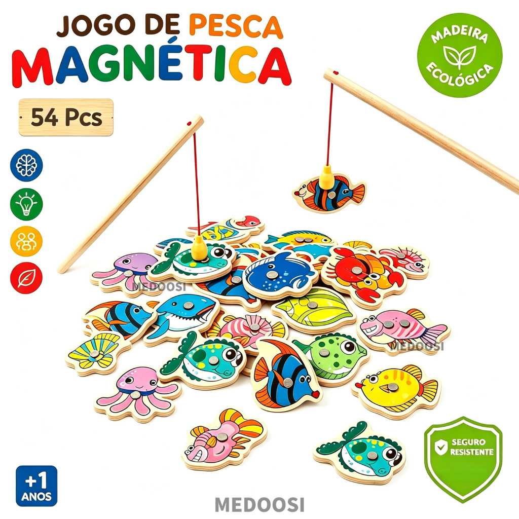 54 Peças Brinquedos Magnéticos De Pesca De Madeira/Jogos Educacionais Para Crianças/pesca peixe brinquedo