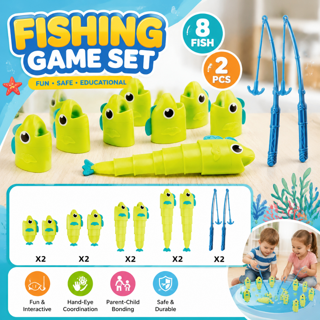 3pcs Telescopic Fishing Game Set 8 Fish 2 Rods Magnetic Catch Kids Educational Tabletop Toy