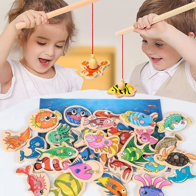 33 Peças Brinquedos Magnéticos De Pesca De Madeira/Jogos Educacionais Para Crianças Montessori/pesca peixe brinquedo