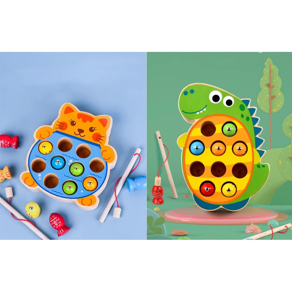 Brinquedo Pesca Peixe Infantil Educativo Magnético em Madeira