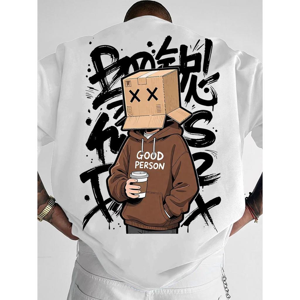 Camiseta Masculina Streetwear Algodão Penteado Infantil Adulto Plus Size COSTA Homem caixa papelão New Garoto God Person