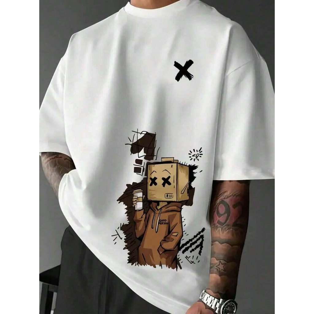 Camiseta Masculina Street Wear Algodão Premium camisa Good Person Homen Caixa Menino Papelão Sacola Cartoon