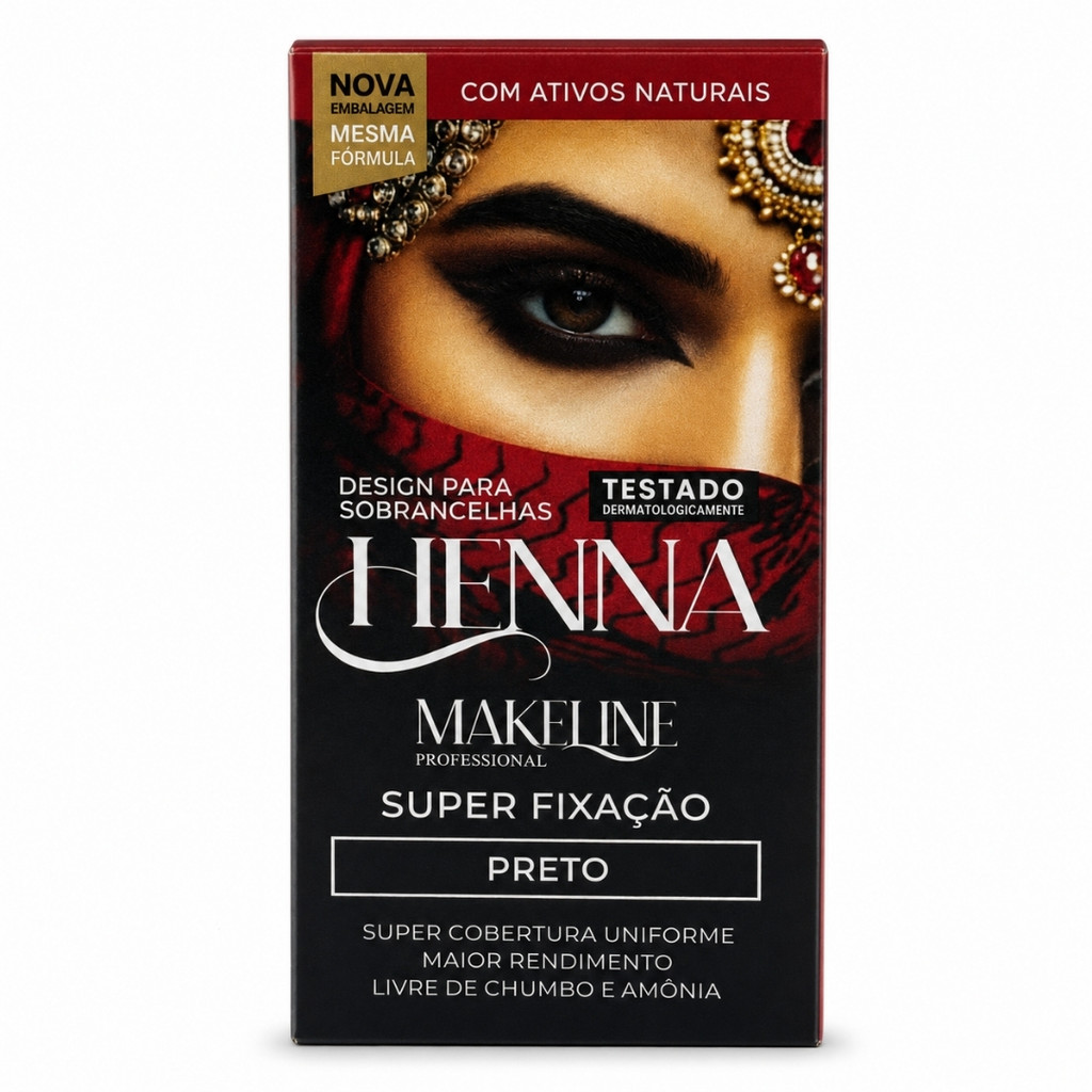 Henna em Pó Sobrancelha Preto Makeline Professional Super Fixação Sem Amônia Design 1,5g