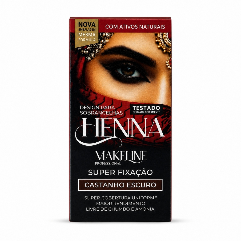 Henna em Pó Sobrancelha Castanho Escuro Makeline Professional Super Fixação Sem Amônia Design 1,5g