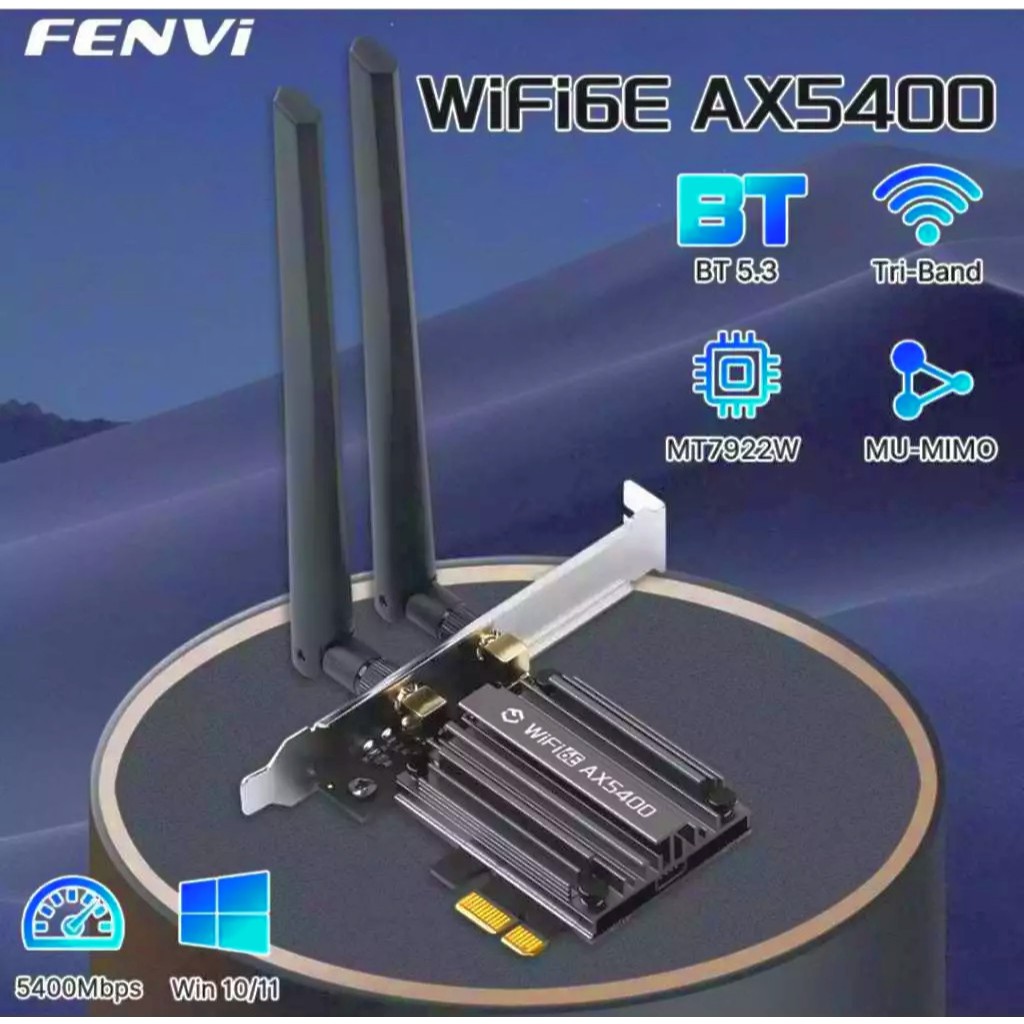 Placa Adaptador de Rede Wi-fi Fenvi Ax5400 6e Pcie Bt 5.3 (compatível com gabinetes low profile)