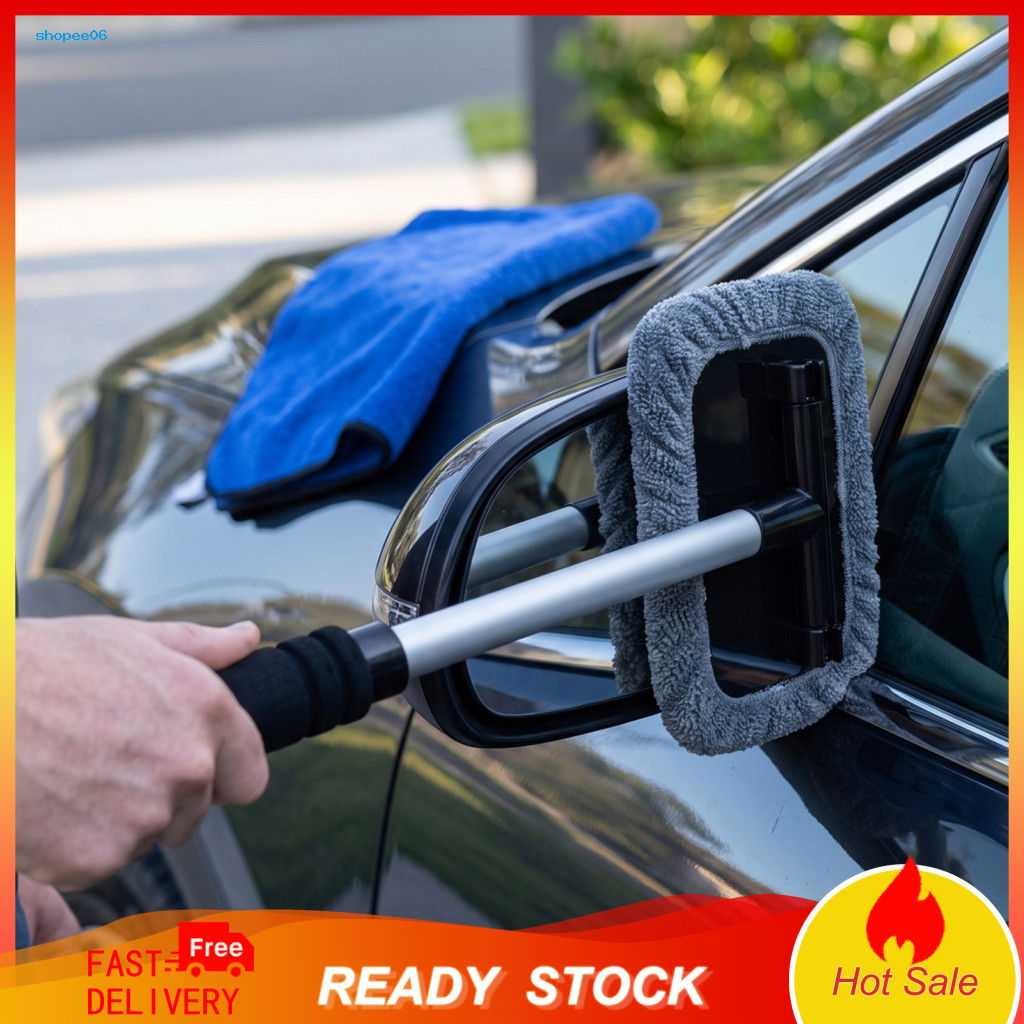 Car Window Fog Remover Windshield Cleaner Tool with Retractable Handle Rotating Microfiber Pads – Streak-free Auto Gla
