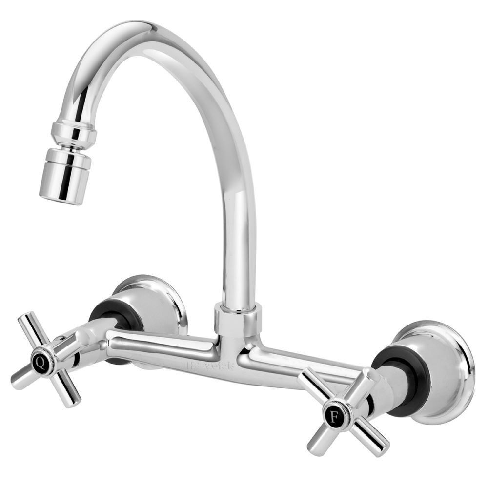 Torneira Cozinha Misturador Parede Duplo Comando Bica Movel Arejador Cromado Volta 1/4 1 Pça
